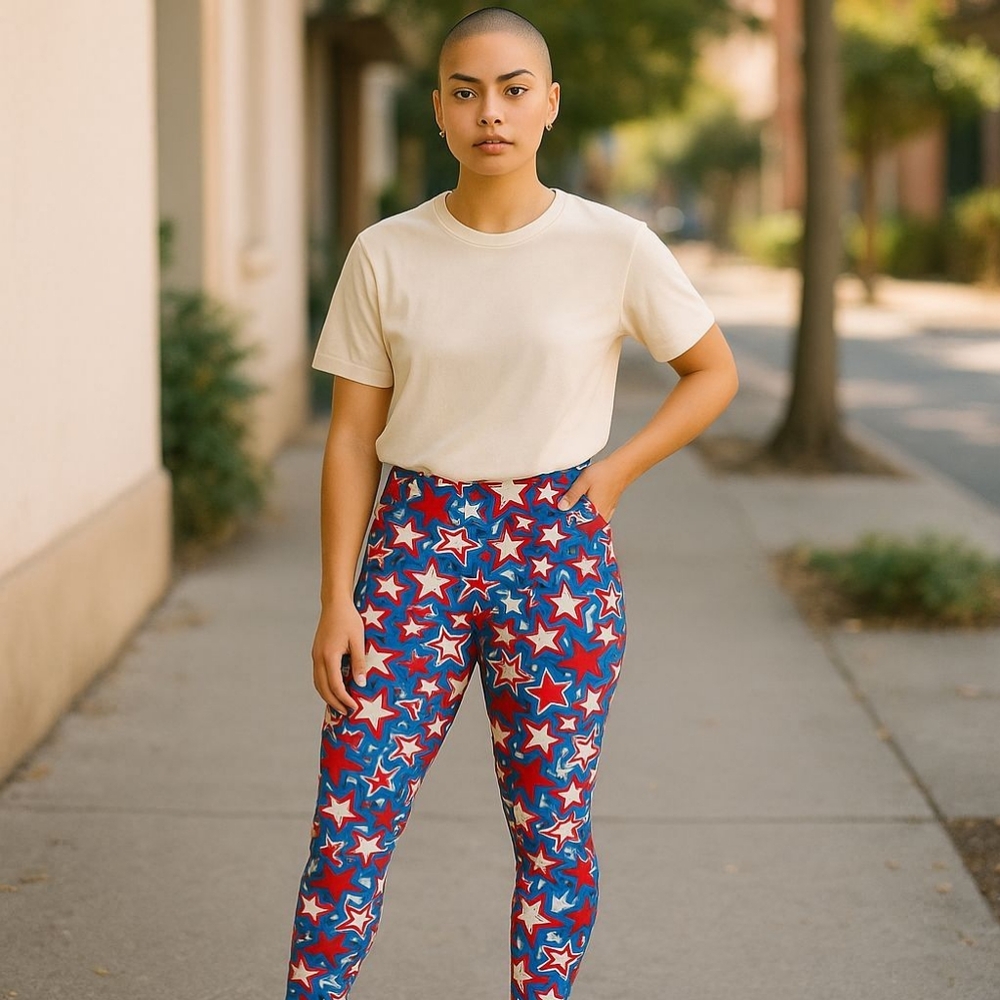 No Boundaries Red and Blue Star Leggings juniors 7/9